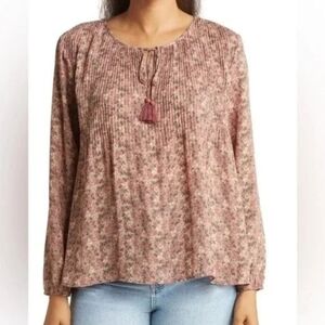 NWT DR2 Daniel Rainn Pleated Ditsy Floral Boho Blouse with Tassels Plus Size 1X